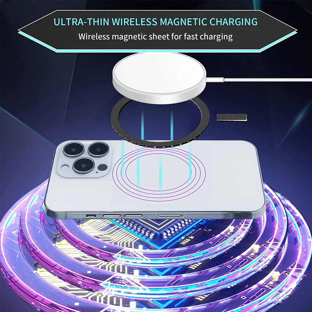 10-1PCS Universal Metal Magnet Plate Sheet Strong Magnetic Circle Ring Sticker for Apple IPhone 15 Magsafe Wireless Charging 3