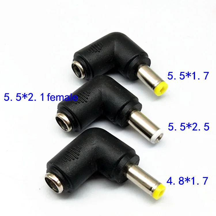 

100PCS DC 5.5X2.5MM 5.5*2.5/5.5*1.7/4.8*1.7 6.0*4.4 Male To 5.5 X 2.1 MM Female Plug Power Charger Adapter Right Angle Connector