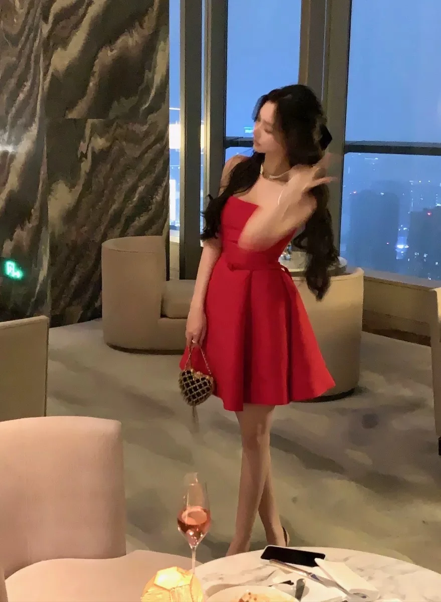 Elegant Short Dresses for Women Summer New Solid Spaghetti Strap A-line Evening Party Dress Prom Chic Clothing Vestidos Mujer