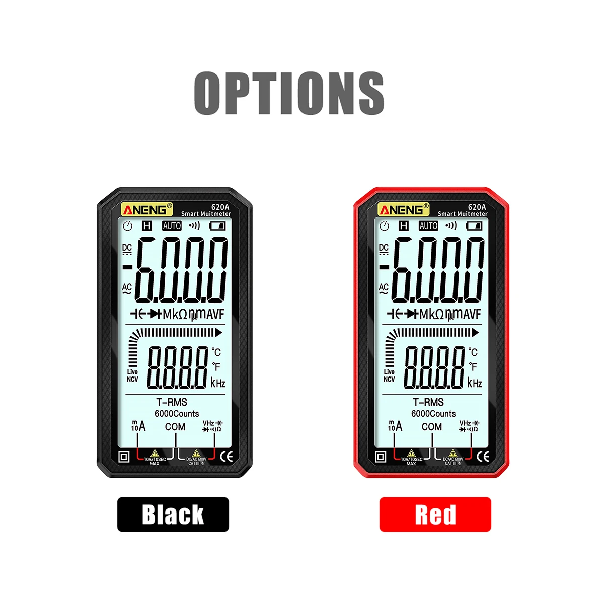 ANENG 620A Digital Multimeter LCD Display AC/DC Ultraportable True-RMS Multimeter Auto-Ranging with Amp Volt Ohm Multi Tester