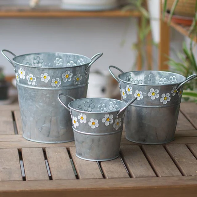 1PC Vintage Iron Flower Pot Desktop Flower Vase Plant Flowerpot Balcony Plant Bucket 3
