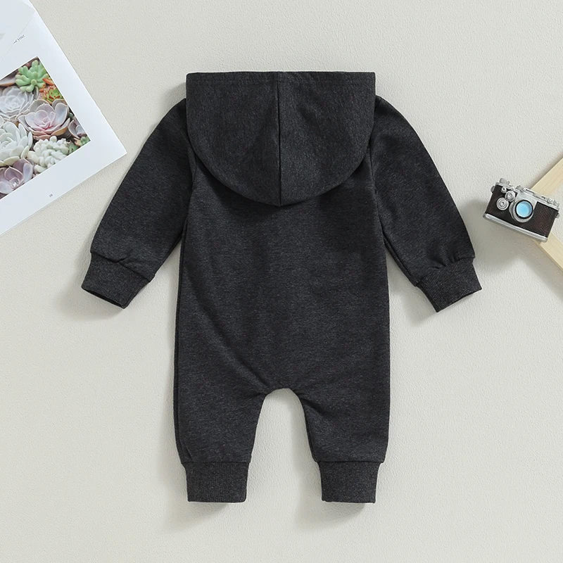 Citgeett Autumn Infant Baby Boys Girls Fall Jumpsuits Long Sleeve Solid Color Zipper Hooded Rompers Outfit