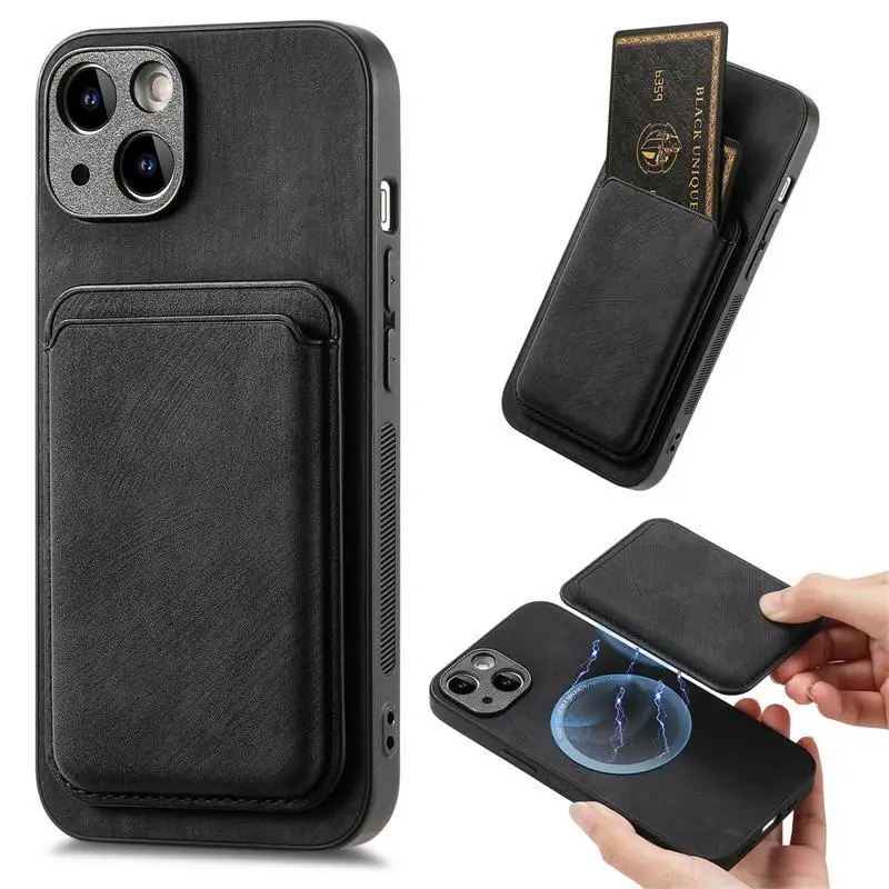 New style applicable iphone magnetic card case 15promax phone case 14 vegan leather 14plus card case 13mi 15promax 14promax 13pr
