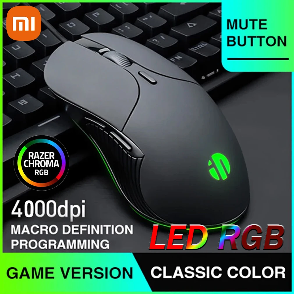 

Xiaomi 2023 Death dder Essential Black Wired Gaming Mouse Mice 4000DPI Optical Sensor 5 Independently Button for Laptop PC Gamer