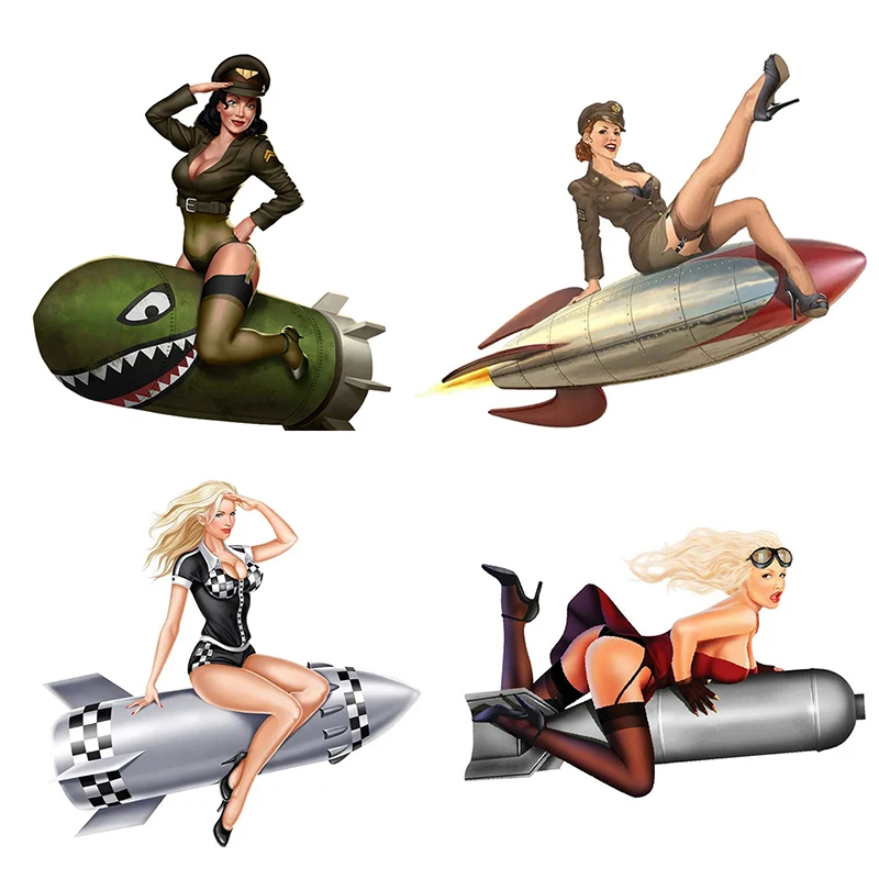 J522 # Rocket Pin Up Girl Decal Retro Hot Rod Car Sticker Bomb Drop Pin Up Girl Cartoon Car Styling Decorazione Del Motociclo