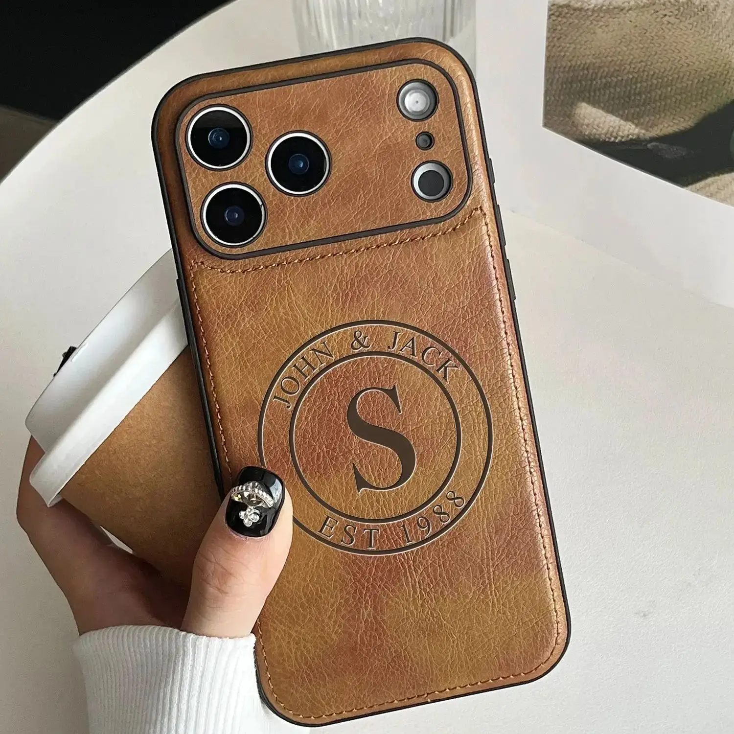 Personalization Custom Letter Name Faux Leather Laser Engraving Phone Case thumbnail 6