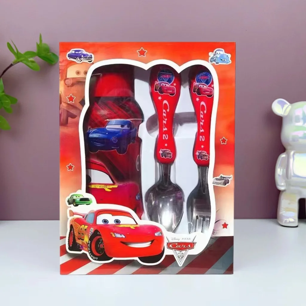 thumbnail image 1 of Juego de vajilla Disney Cars Lightning McQueen con dibujos animados de Spiderman Cars, tenedor, cuchara, taza de agua, traje de 3 piezas para niños con regalo, 1 of 4