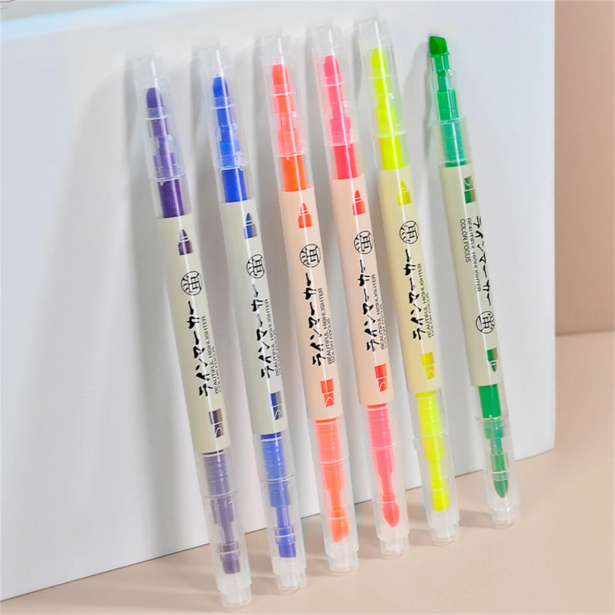 6Pcs/Set Double Head Fluorescent Highlighter Pen Markers Pastel Drawing Pen for Student School Office Supplies Cute Stationery 2