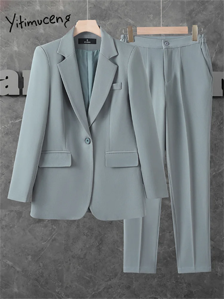 Yitimuceng-Women-Office-Ladies-Pants-Suits-Office-Ladies-Solid-Single ...