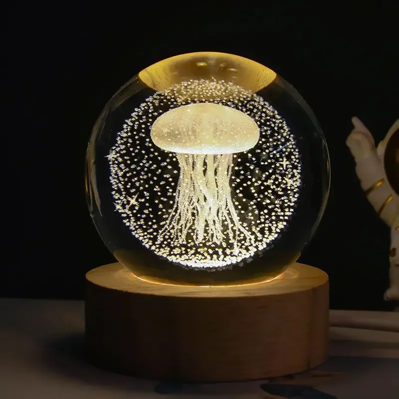 Sfera Di Cristallo Saturno 3D Con Base LED - 80 Mm - Incisione Laser Per Decorazione Astronomia - 2