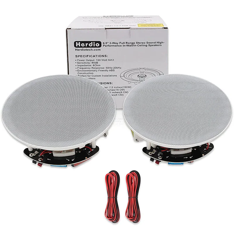 Herdio 6.5 Inch Recessed Ceiling Speaker Two-Way Home Speaker System For Indoor Outdoor Kitchen Bedroom Bathroom Party Audio