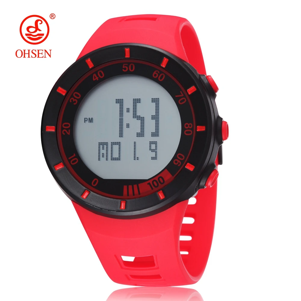 OHSEN Digital Women Men Sport Wristwatches Muti Function Red Fashion Lover Outdoor Watch Waterproof Military Clocks Reloj Hombre 