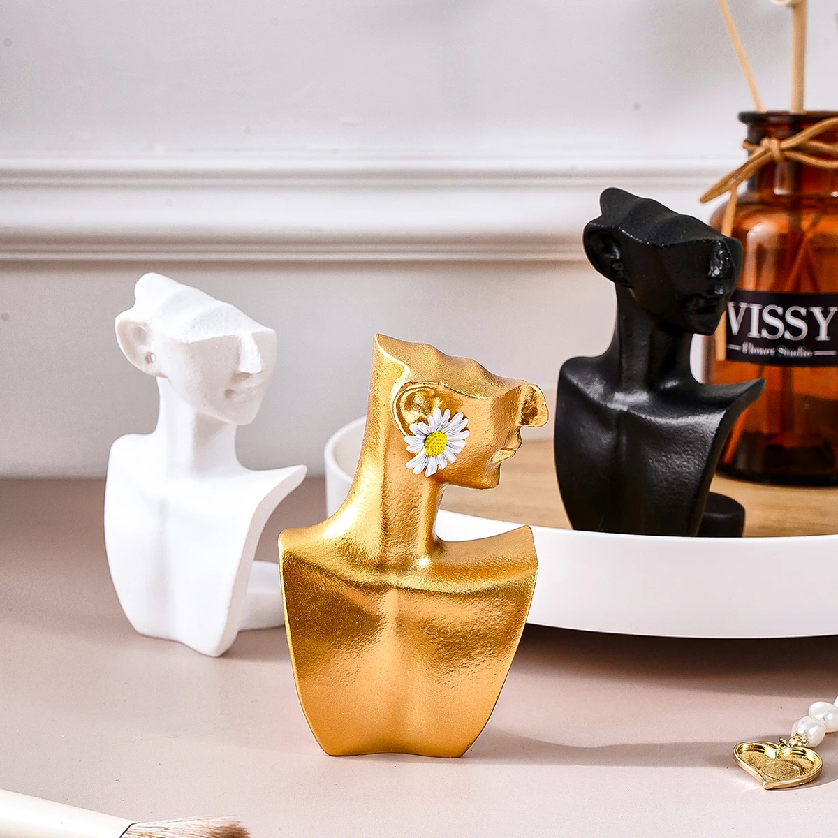 1PC, resin material half-length figure statue, suitable for home decoration and earring and pendant display stand