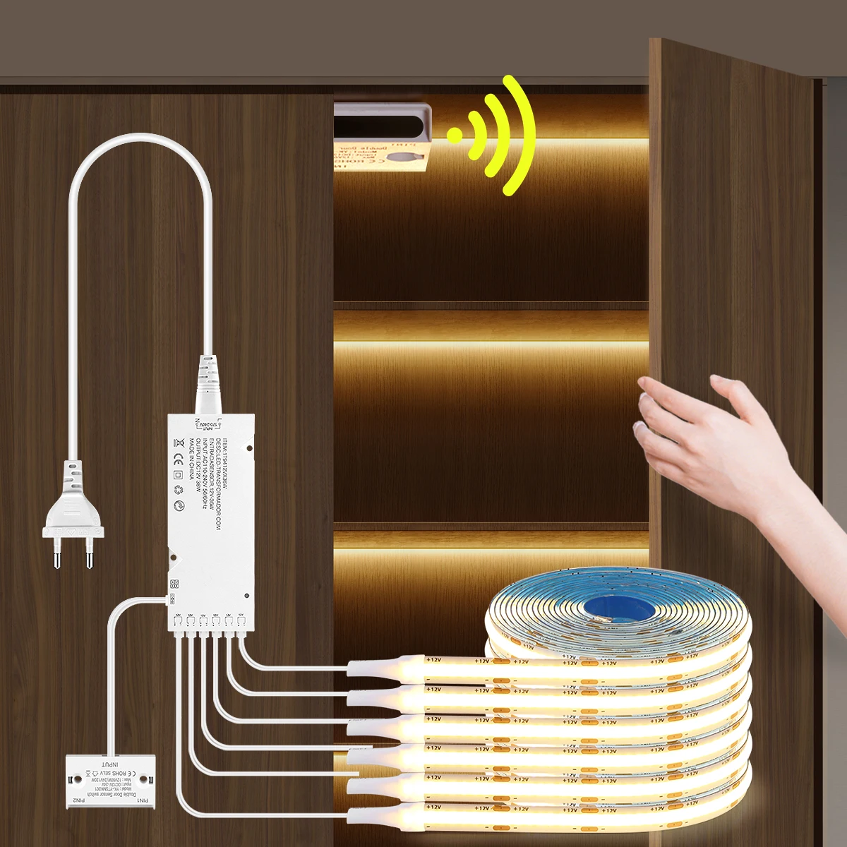 8mm Under Cabinet COB LED Strip Light Smart Door Sensor Switch for ...