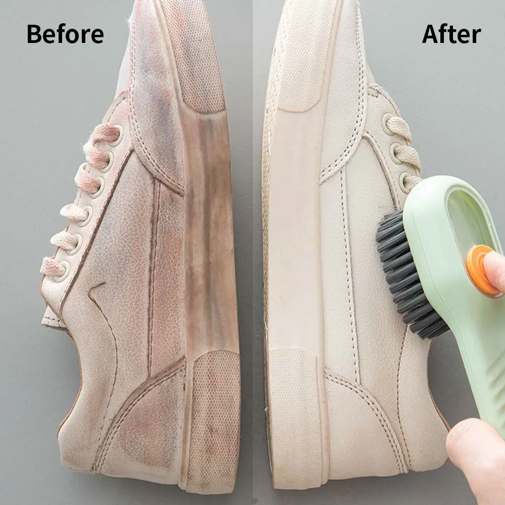 Multifunction Shoes Brush Soft Automatic Liquid Discharge Press Out Shoes Cleaner Clothes Long Handle Brushes Cleaning Tool 5