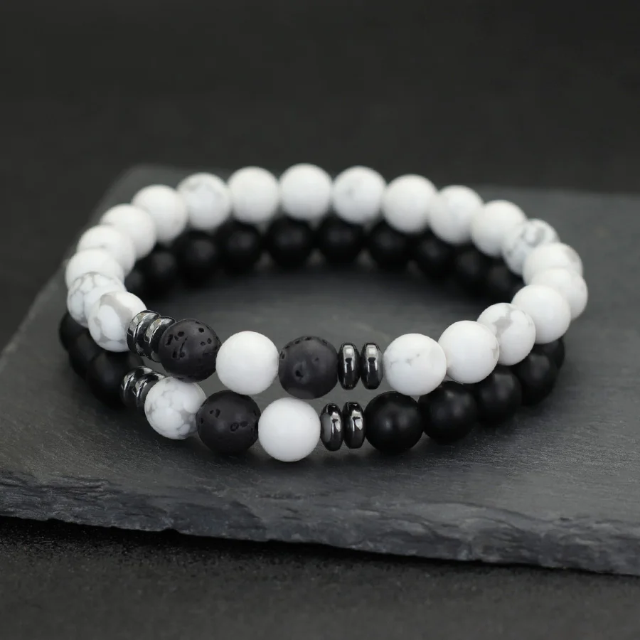 Hematite Beaded Meditation Bracelet for Men with Lava and Obsidian Stones