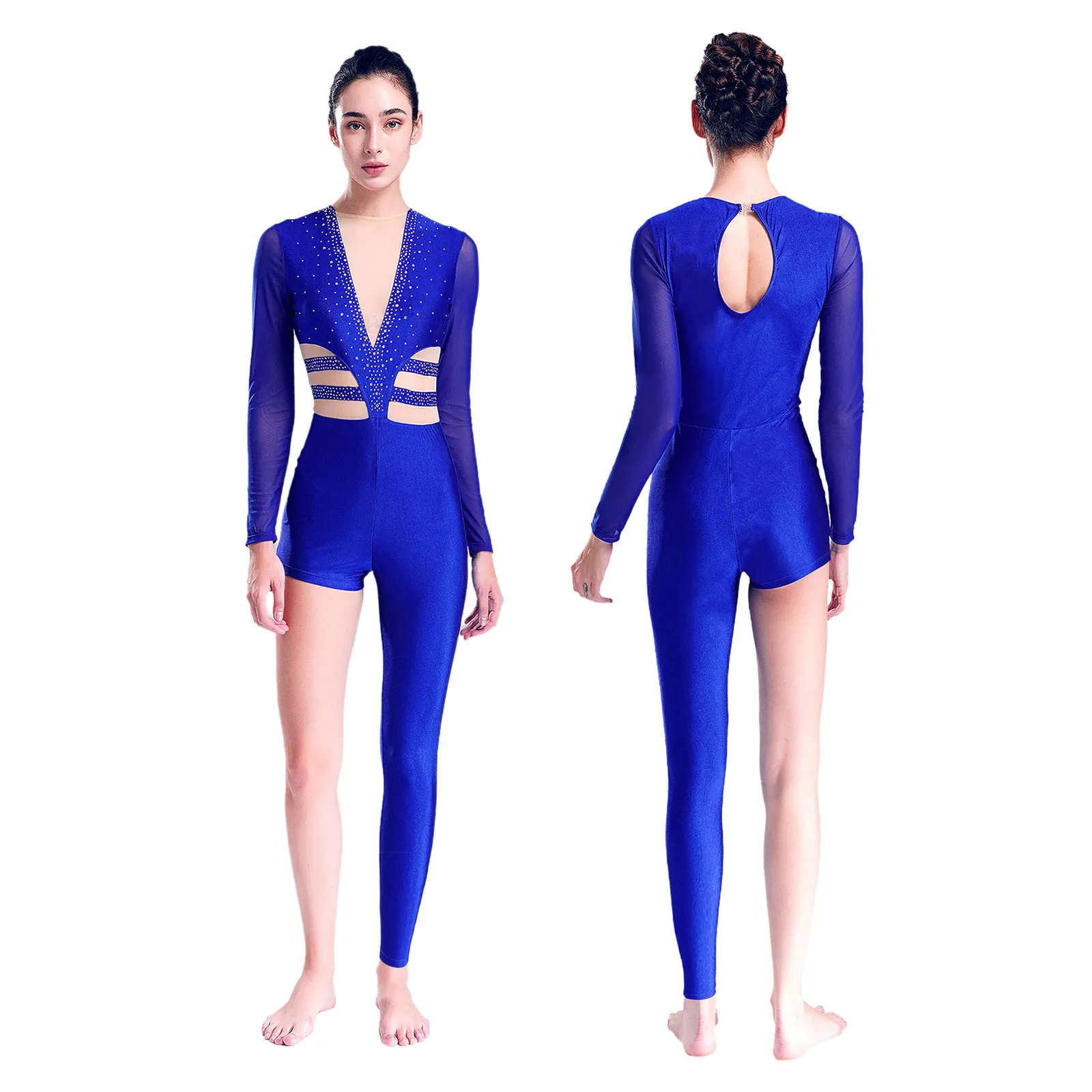 thumbnail image 1 of Jersey de Ballet y gimnasia artística para mujer, traje de baile de patinaje artístico, mono de manga larga con diamantes de imitación brillantes, mono, 1 of 5
