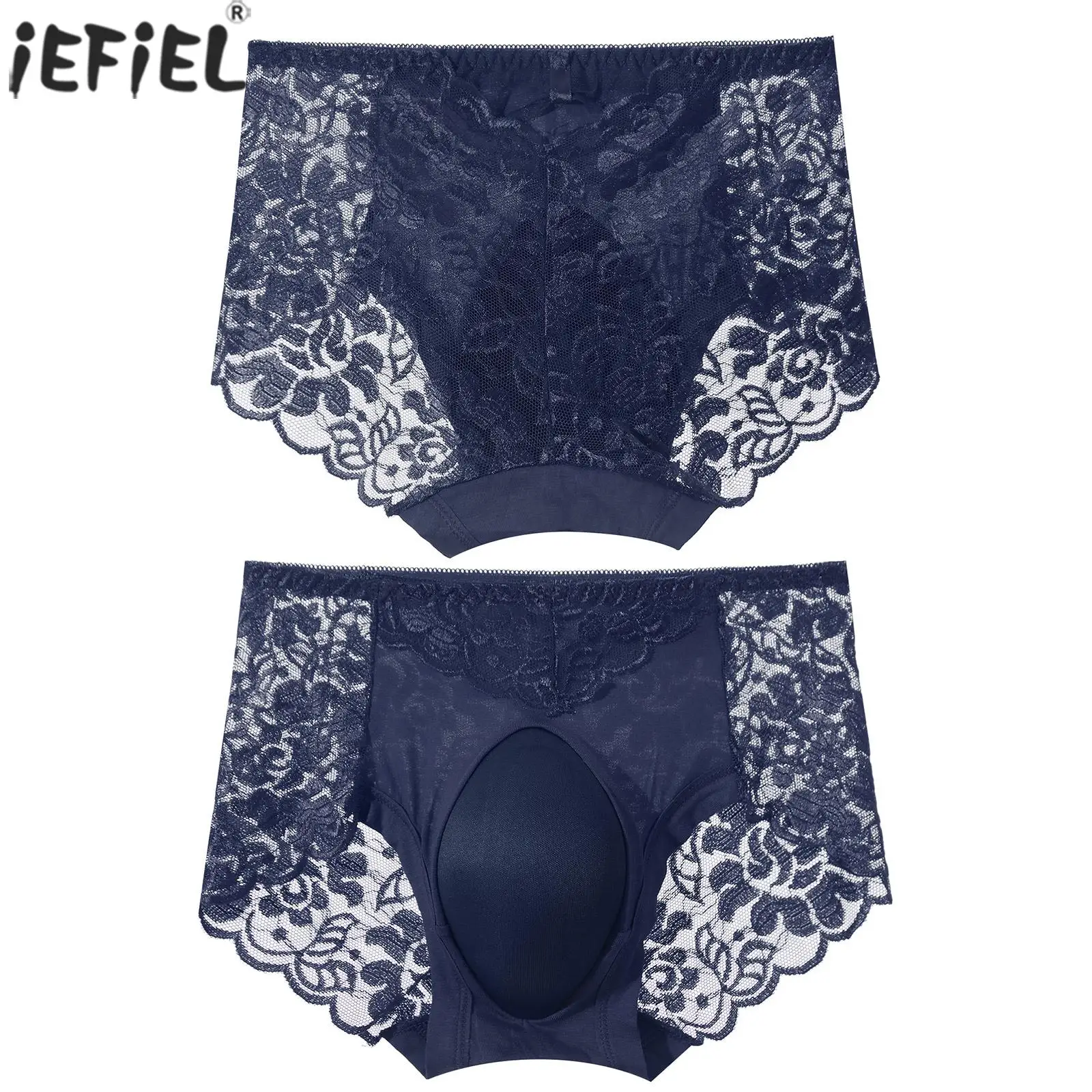 

Sexy Mens Lingerie See-through Lace Briefs Low Waist Sponge Convex Pouch Panties Sissy Male Gay Underwear Transvestite Underpant