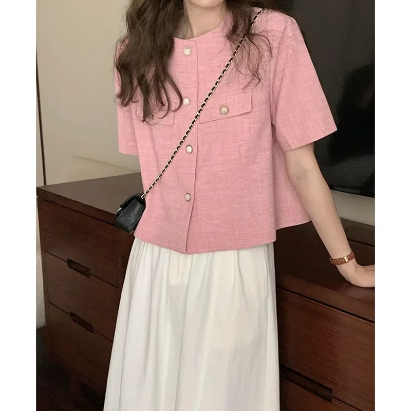 여성용 반팔 O넥 싱글 브레스트 버튼, 얇은 코트, 캐주얼 루즈한 상의, 우아한 가디건, 한국 패션, 그린 여름 신상
