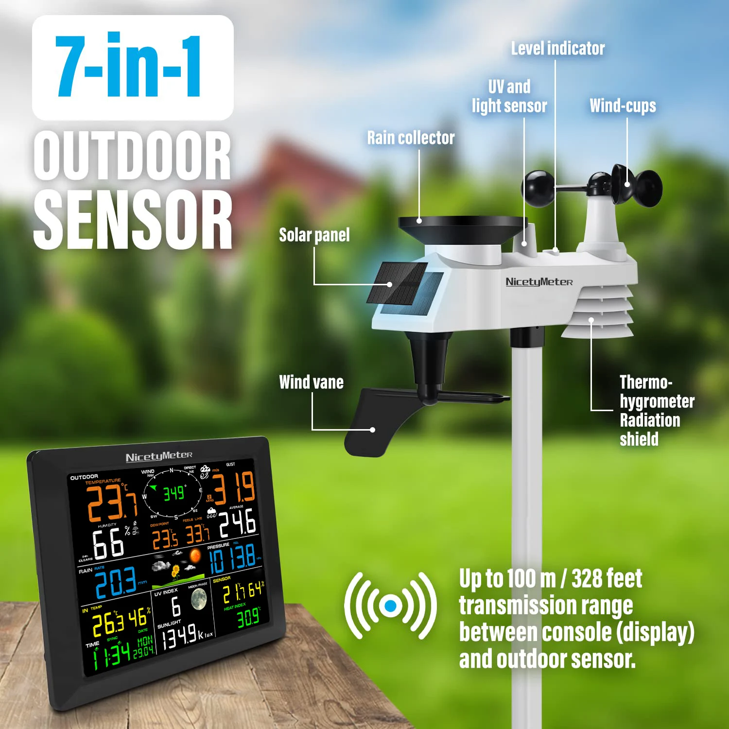 0310 Professional WiFi Weather Station Internet Wireless with Outdoor  Sensor Rain Gauge Weather Forecast Wind Gauge NicetyMeter