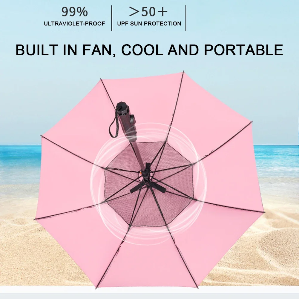 Sun Umbrella with Fan Misting,Portable Fan for UPF 50+ Sun,Cooling Umbrella,Summer Cooler for Outdoor Beach,Battery Powered 3