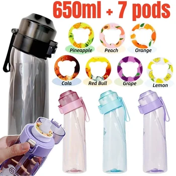650ml/22oz Sports Water Bottle With 7 Fruit-Flavored Pods Portable Fitness Bottles For Outdoor Activities Leakproof Drinking Cup