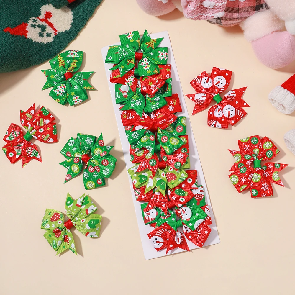 10Pcs/lot New Year Party Christmas Bows  Decor Hair Bows For Girl Kids Hair Christmas Decorations Supplies Baby Hair Accessories