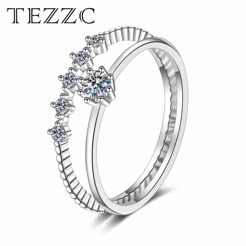 

Tezzc 3mm Moissanite Ring Set Silver 925 Brilliant Cut 0.1 Carat Diamond Test Past D Color Moissanites Rings Original Jewelry