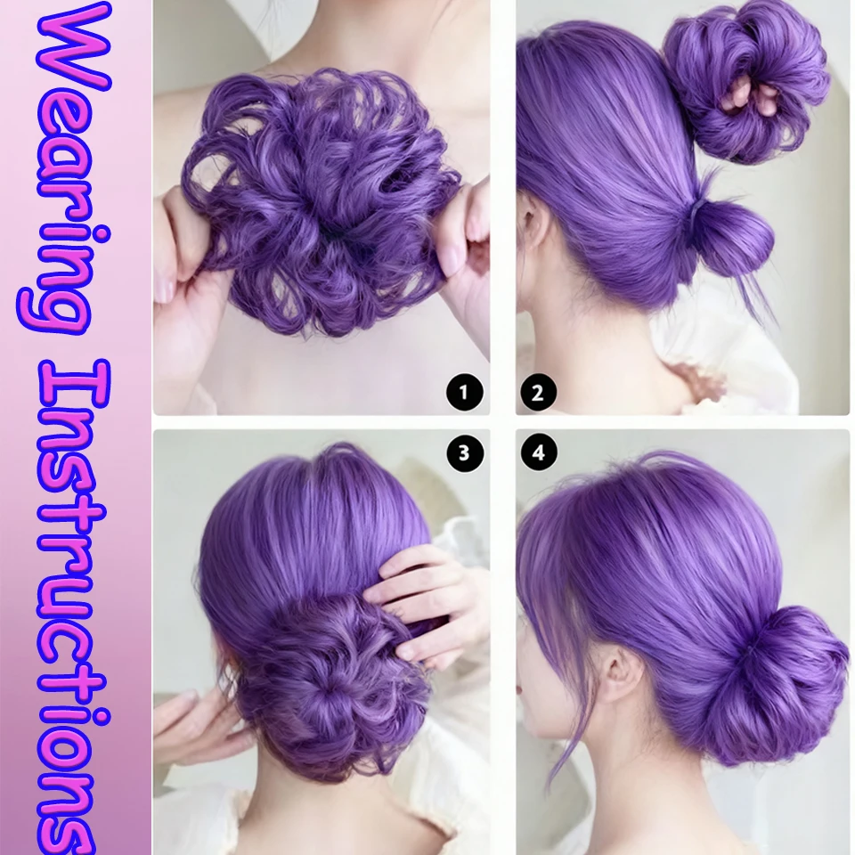 Synthetic Hair Bun Women's Natural Curly Messy Bun Hairpieces Hair Extensions Purple Deep Purple Light Purple With Rubber Band