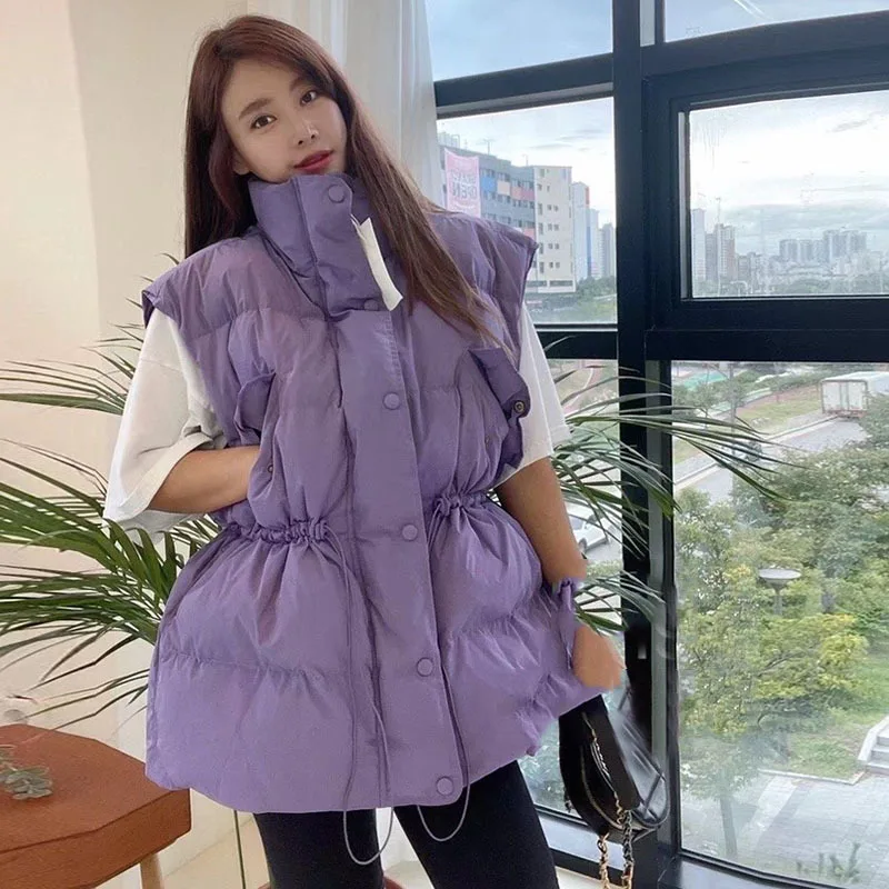 

Down jacket vest vest women's 2023 new winter drawcord waist warming waistband 90% white duck down high-quality purple coat