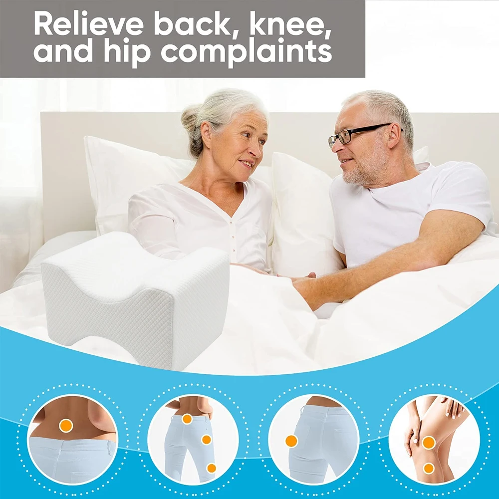 Sciatica Nerve Pain Relief Knee Pillow - Great for pains of Hip, Leg, Knee,  Back and Pregnancy - Memory Foam Wedge Leg Pillow with Washable Cover（White）