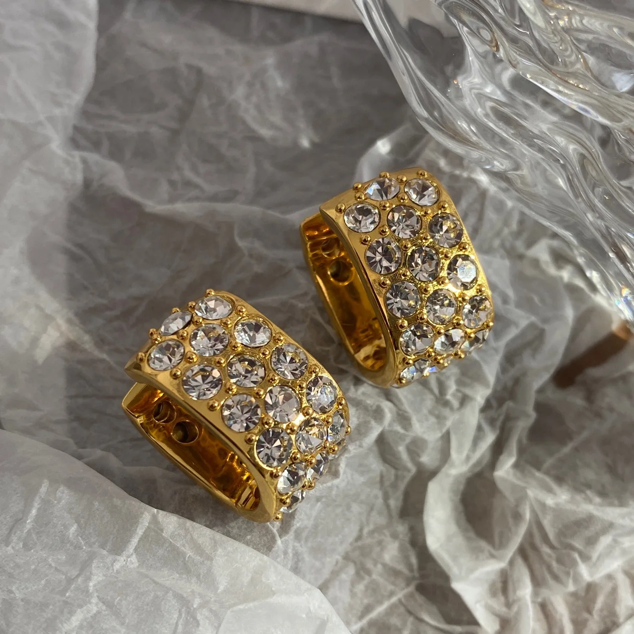 Brass With 18K AAA Zircon Full Crystal Hoop Earrings Punk Party Gown Runway rare Boucle d'oreille Korean Japan Style Fashion