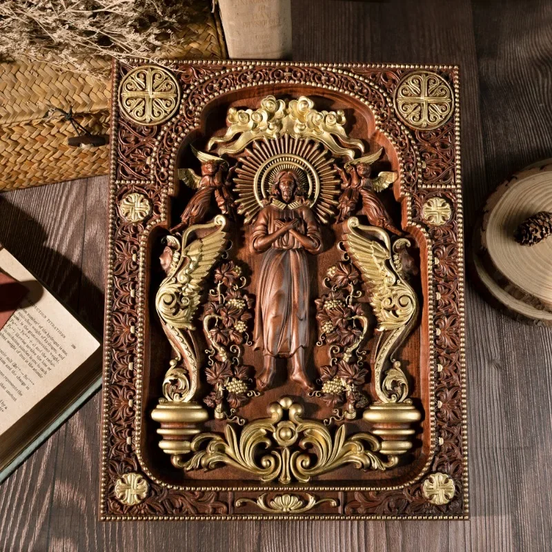 Chinese Jesus Christ Icon of Ascension Wooden Jesus and Lion Home Living Statue