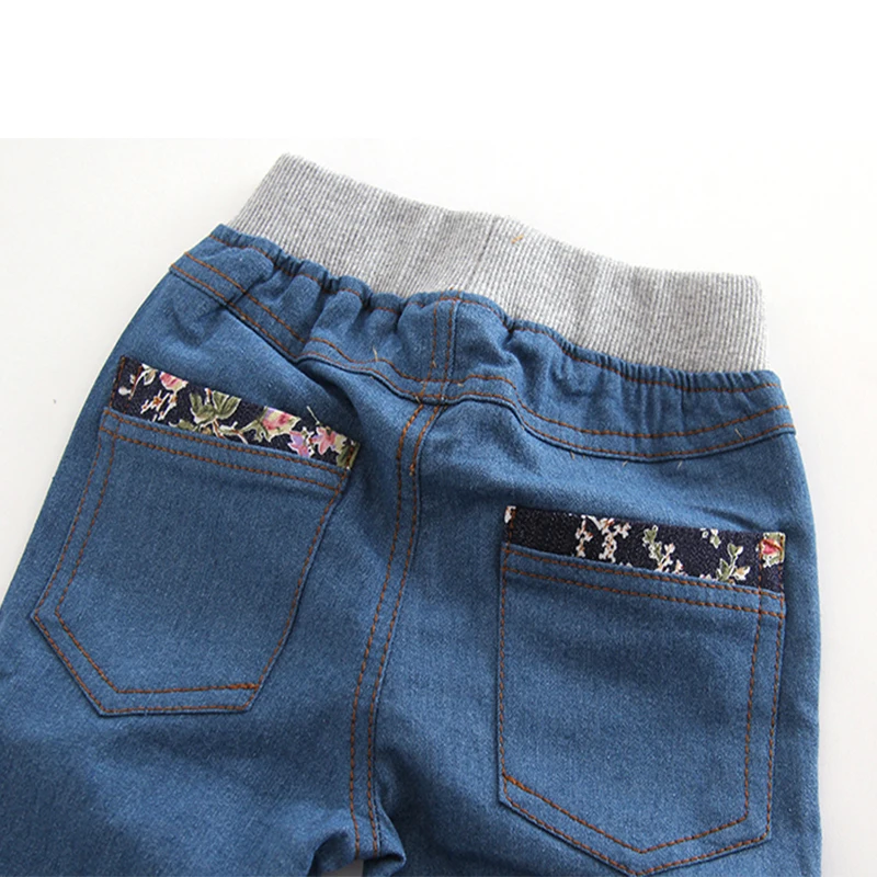 Girls Jeans Clothes For Teens Children's Clothing 4-8 Years Spring Kids High Waist Pant Flower Printed Fashioin