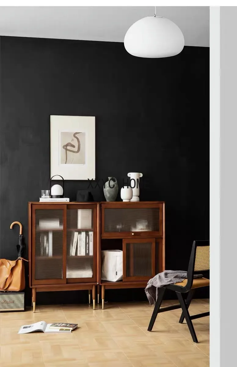 

Nordic Solid Wood Cherrywood Sideboard Cabinet Simple Display Cabinet Glass Tea Cabinet Modern Locker