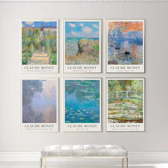 Watercolor Water Lily Sunrise Poster Monet Canvas Painting Landscape Art Print Vintage Collection Wall Picture Living Room Decor
