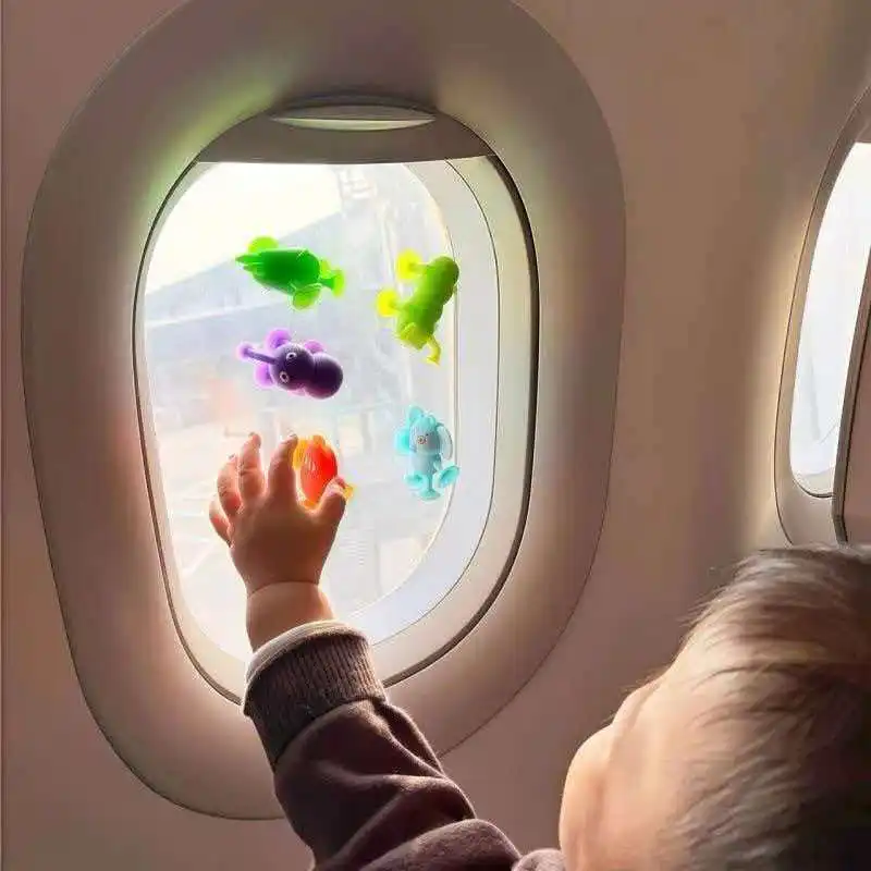 9개 동물 모양 흡착 컵 피젯 토이 실리콘 감각 자극 놀이기구 비행기 자동차 창문 여행 로드 트립 파티 선물 카니발 경품