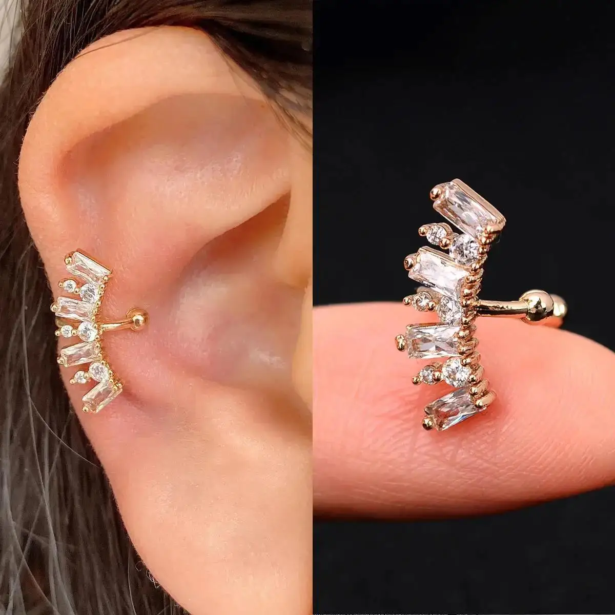 1pc Mode Kristall blume Schmetterling Blatt Ohrclip Ohrring Frauen Ohr manschetten ohne Piercing gefälschten Knorpel Ohrring Party Schmuck – Detail 15