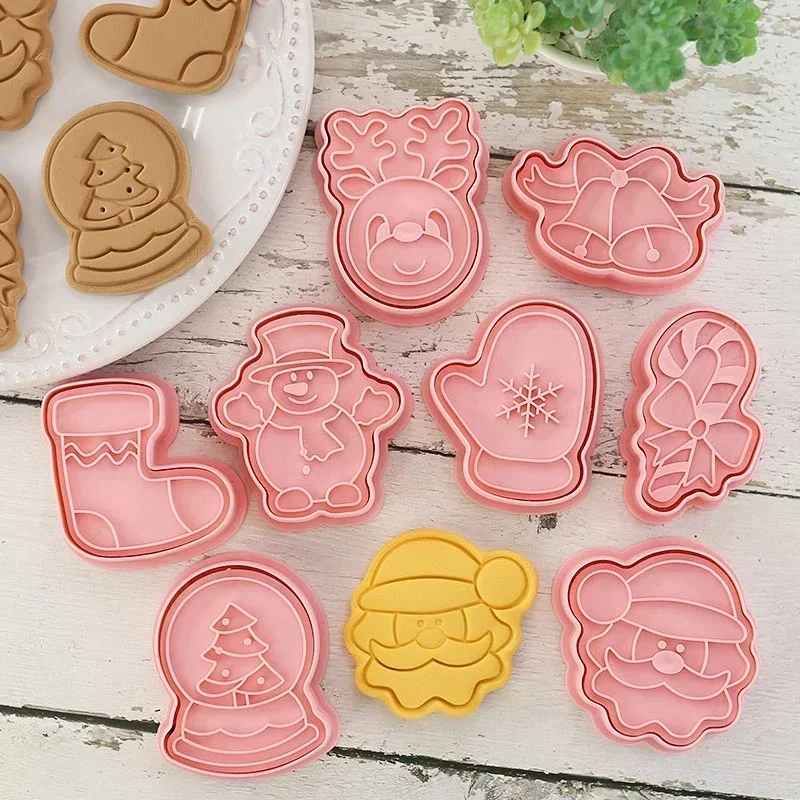 8Pcs/Set DIY Cartoon Biscuit Mould Christmas Cookie Cutters ABS Plastic Baking Moulds Cake Decorating Tools Kitchen Baking Tools