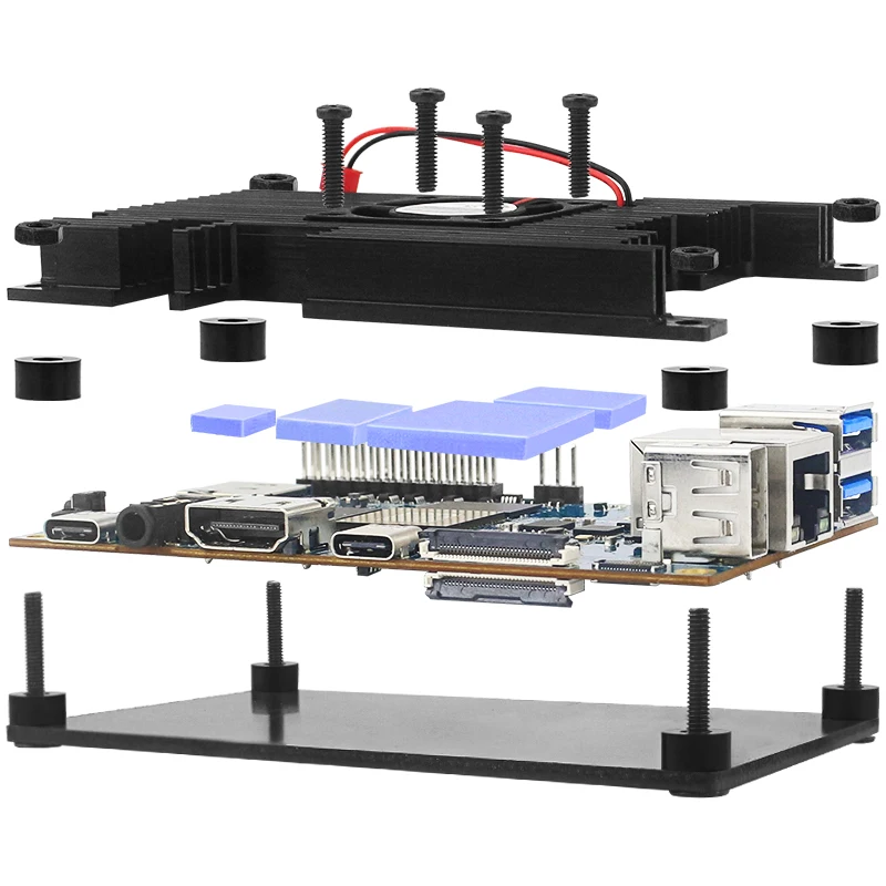 Orange Pi 5 Aluminum Alloy Case Active & Passive Metal Cooling Enclouse with Fan