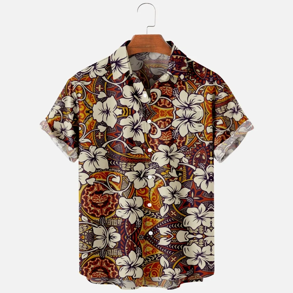 Men's Fashion Summer T-Shirts Hawaiian 3d Print Cozy Casual One Button Shirts Short Sleeve Beach Oversized Shirts 2