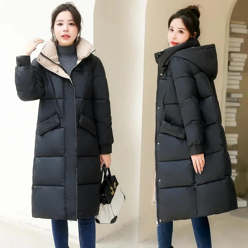 

2023 New Winter Jacket Women's Clothes Coat Warm Long Hooded Parkas Cotton Padded Puffer Jacket Thick Casual Loose Outerwear