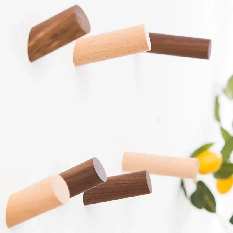 Fashion Creative Wooden Coat Hooks for Wall Wood Pegs Single Coat Rack Hooks for Hanging Clothes Coats Hats Towels 5