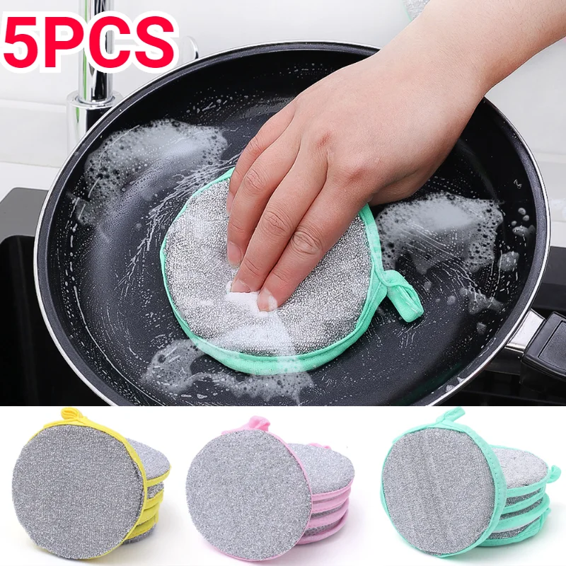 

5Pcs Double Sided Scrub Sponges Dish Washing Brush Non-Scratch Microfiber Sponge Non Stick Pot Cleaning Sponges Cleaning Tools