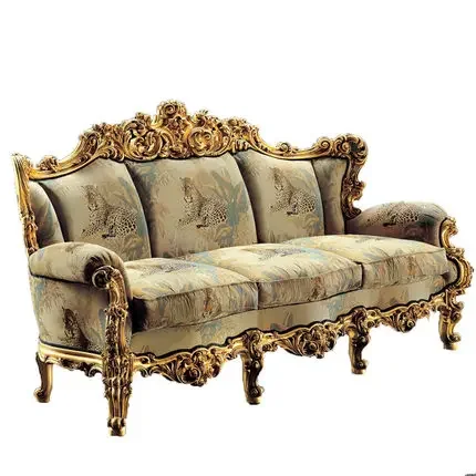 Three person sofa for living room integrated furniture European luxury palace large size carved gold