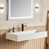 Rectangle Vessel Sink Matte White Stone Resin 30"x18" Wall Mount Bathroom Sink with Pop-up Drain Scratch-Resistant Minimalist 3