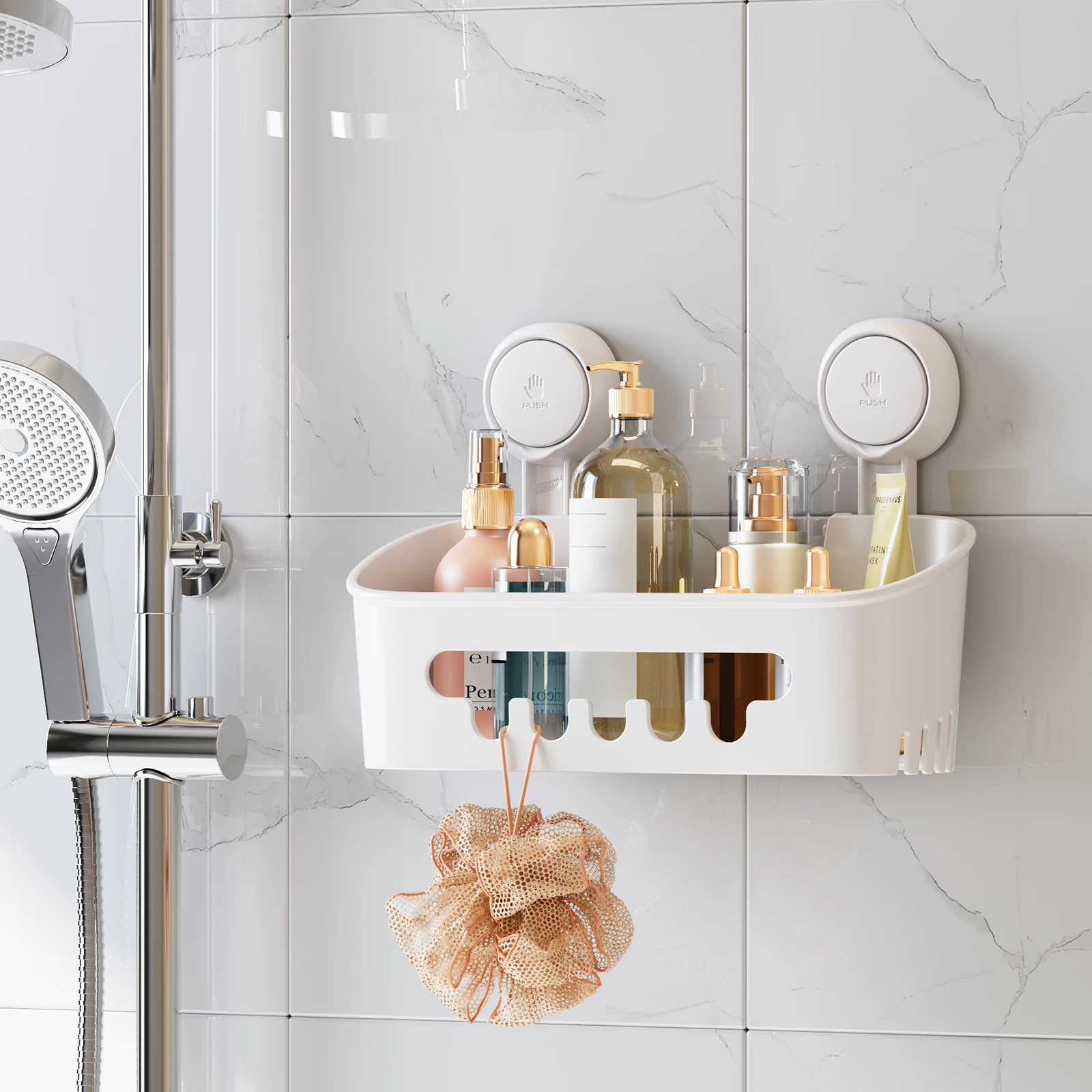TAILI Suction Cup Shower Caddy Bathroom Shelf Suction Shower Basket Removable Powerful Organizer Bathroom Caddy