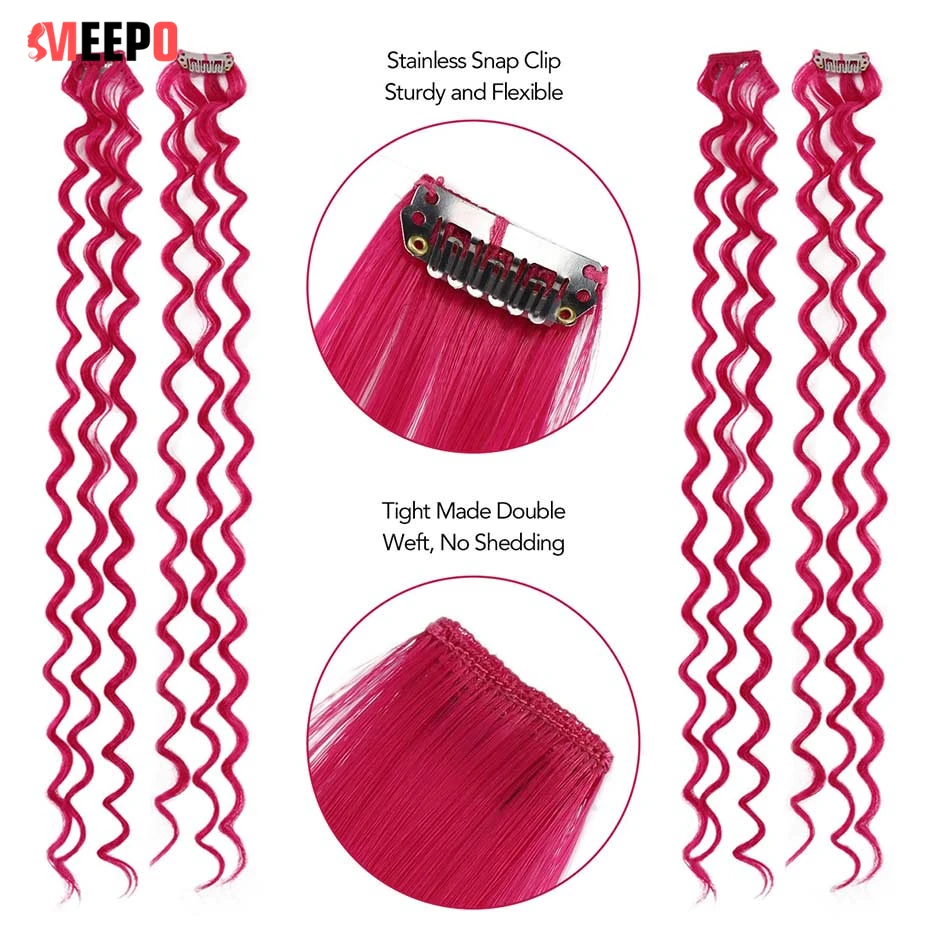 MEEPO 24Inch Deep Wave Hairpiece Synthetic Hair Extensions 10 Pieces/Set Clip In Hair Extension Pure Color Clip In One Piece