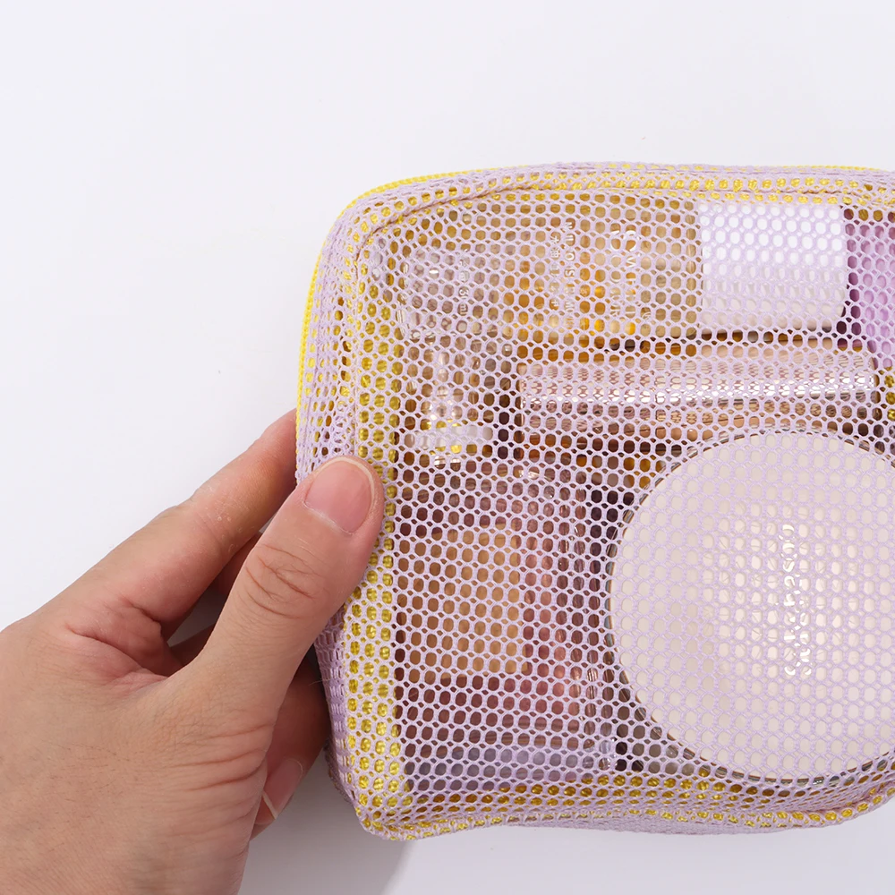 Tragbare Mesh Kosmetiktasche Frauen Dopamin Farbe Lagerung Make-Up Fall Mesh Kulturbeutel Lagerung Beutel Organizer – Detail 8