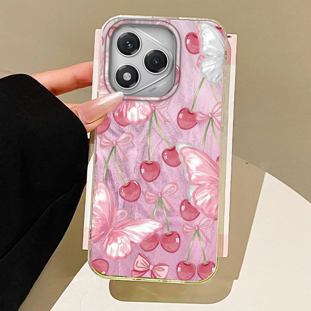 Pink Fruit Cherry Butterfly Feather Texture Phone Case Cover